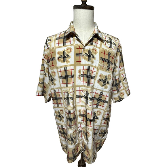 Southpole Shirt Mens Large Tan Red Loop Collar Hip Hop Y2K Button Up Streetwear - Picture 4 of 8